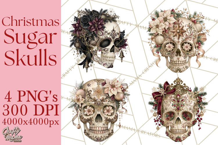 Christmas Sugar Skull Clipart PNG