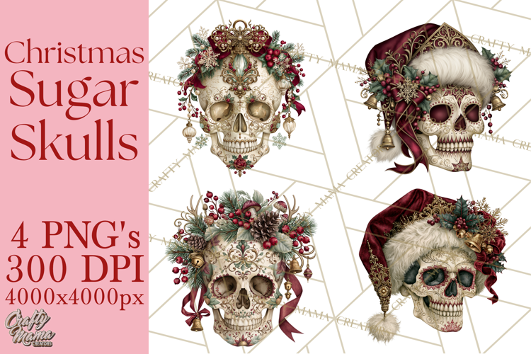 Christmas Sugar Skull Clipart PNG