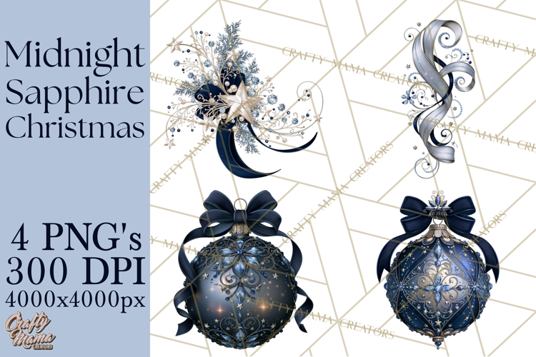 Elegant Christmas Clipart PNG, Midnight Sapphire Christmas