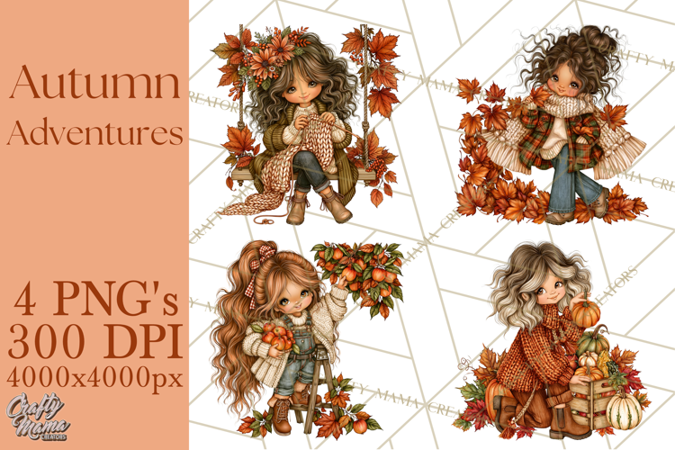 Autumn Adventures Cozy Fall Girl Clipart PNG