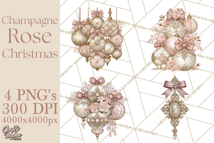 Elegant Christmas Clipart PNG, Pink Champagne Christmas