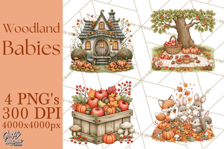 Autumn Woodland Babies PNG example image 1