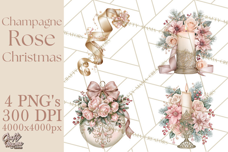 Elegant Christmas Clipart PNG, Pink Champagne Christmas example image 1