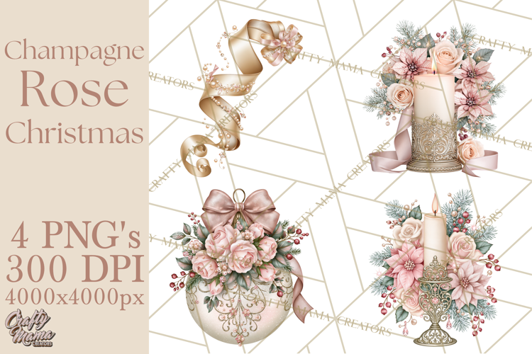 Elegant Christmas Clipart PNG, Pink Champagne Christmas