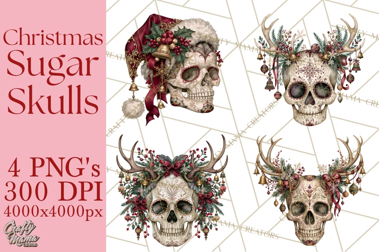 Christmas Sugar Skull Clipart PNG