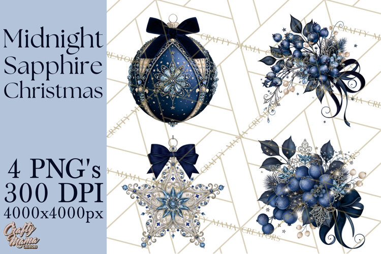 Elegant Christmas Clipart PNG, Midnight Sapphire Christmas example image 1