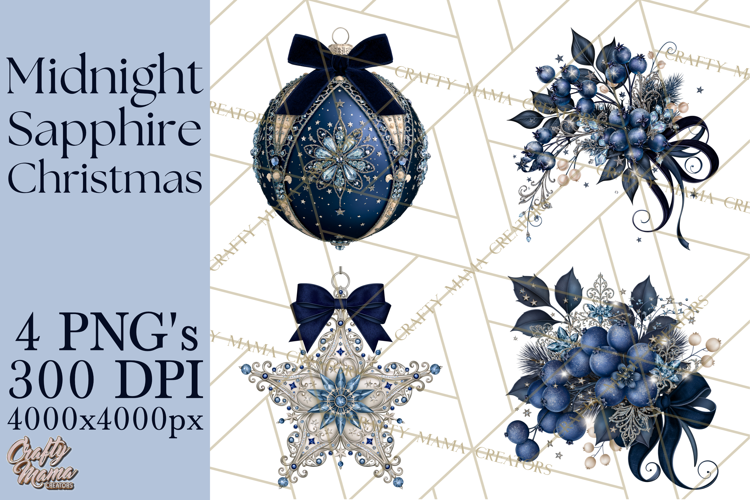 Elegant Christmas Clipart PNG, Midnight Sapphire Christmas
