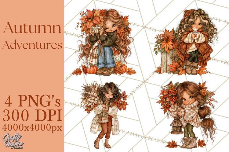 Autumn Adventures Cozy Fall Girl Clipart PNG