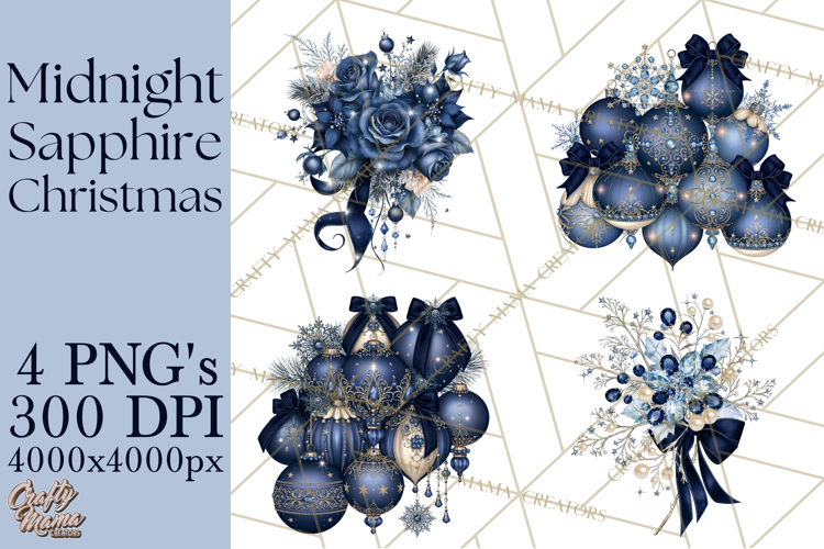 Elegant Christmas Clipart PNG, Midnight Sapphire Christmas