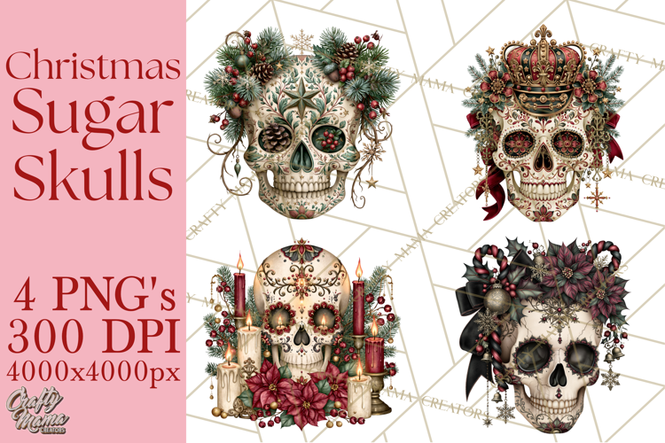 Christmas Sugar Skull Clipart PNG