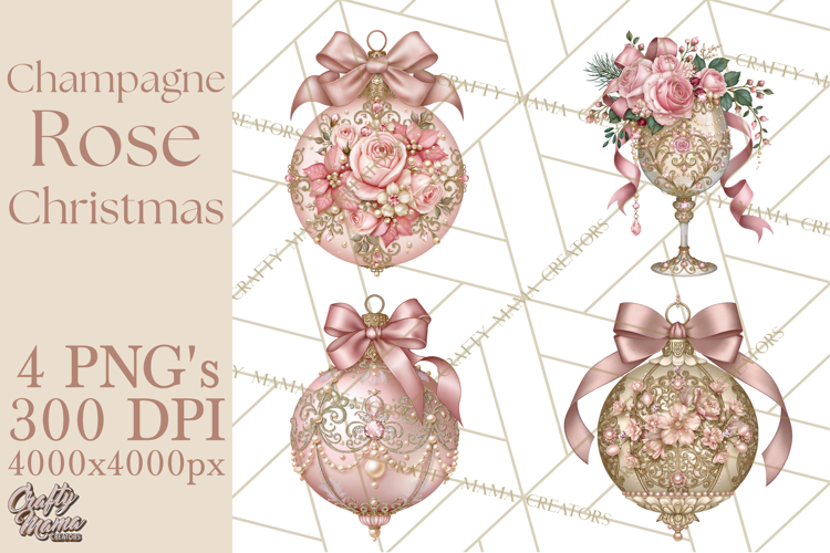Elegant Christmas Clipart PNG, Pink Champagne Christmas