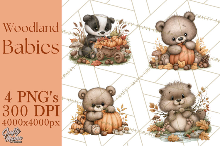Autumn Woodland Babies PNG example image 1