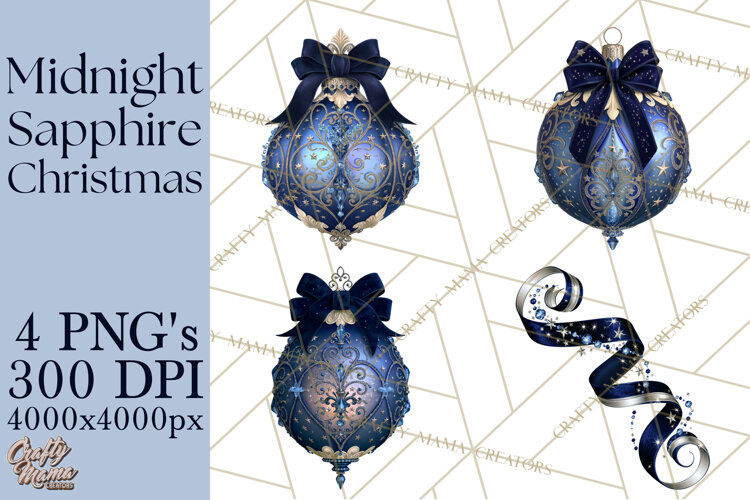 Elegant Christmas Clipart PNG, Midnight Sapphire Christmas example image 1