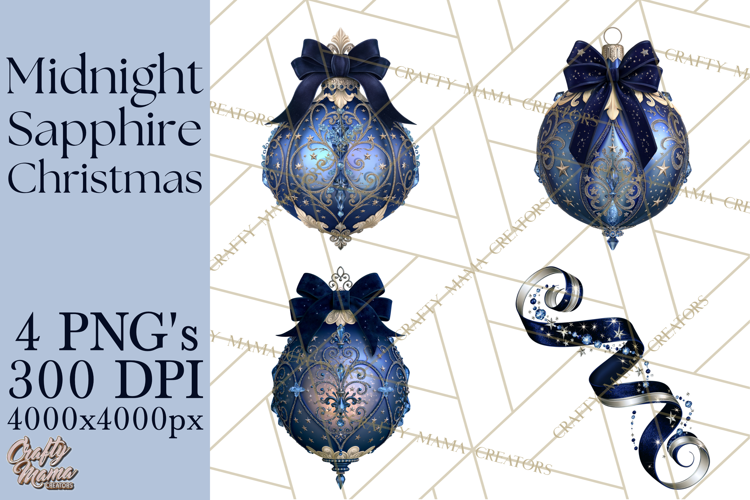 Elegant Christmas Clipart PNG, Midnight Sapphire Christmas