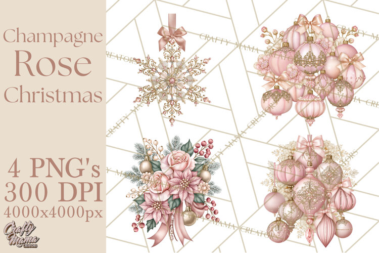 Elegant Christmas Clipart PNG, Pink Champagne Christmas example image 1
