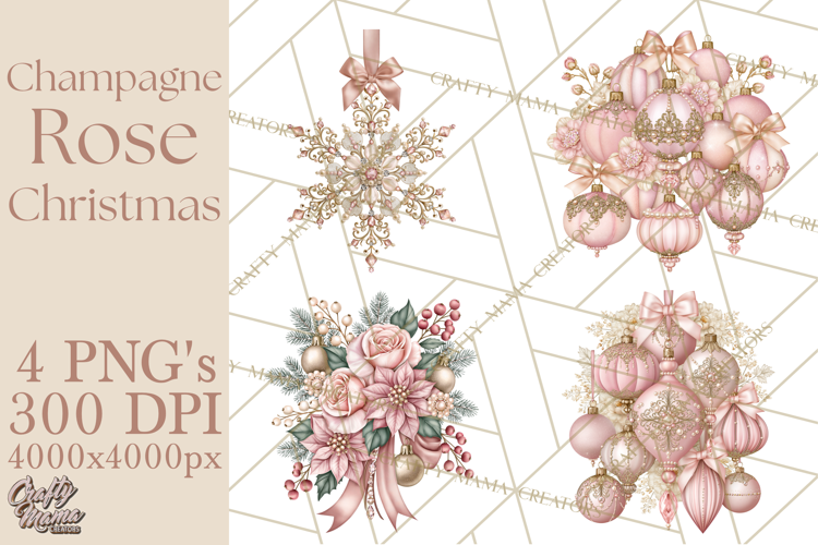 Elegant Christmas Clipart PNG, Pink Champagne Christmas
