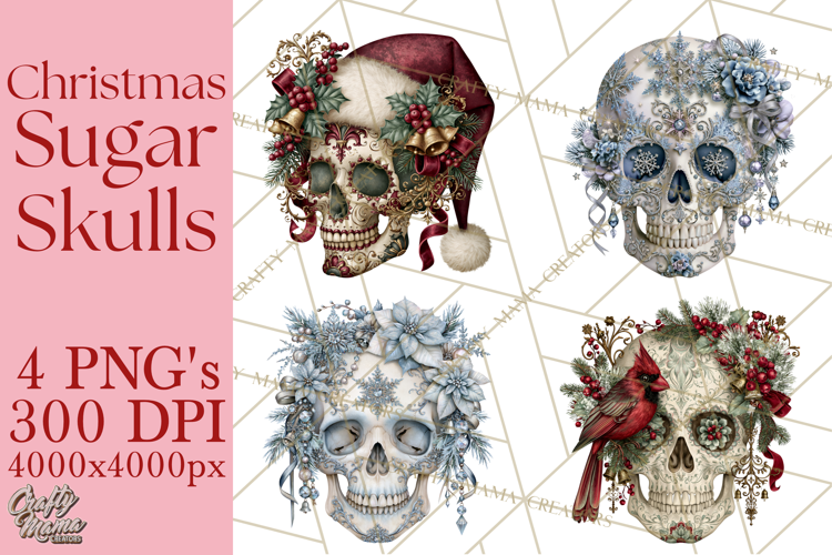 Christmas Sugar Skull Clipart PNG