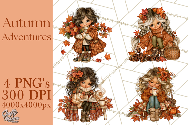 Autumn Adventures Cozy Fall Girl Clipart PNG