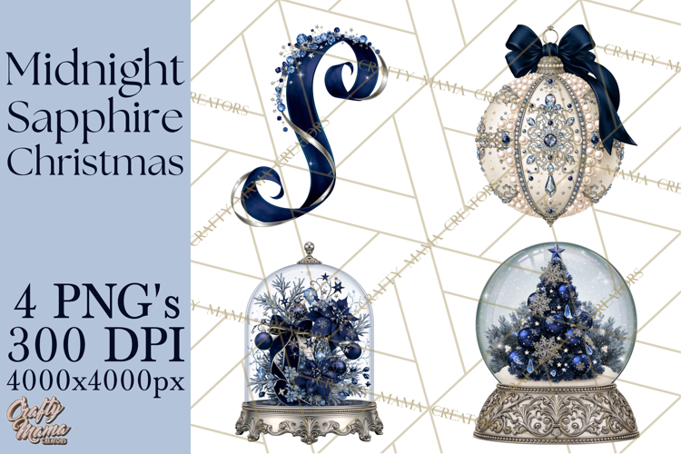 Elegant Christmas Clipart PNG, Midnight Sapphire Christmas