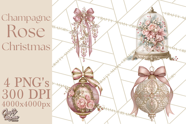 Elegant Christmas Clipart PNG, Pink Champagne Christmas
