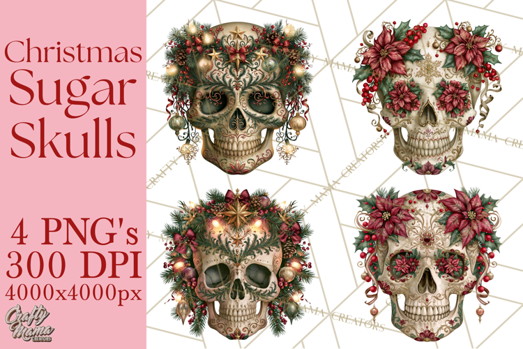 Christmas Sugar Skull Clipart PNG