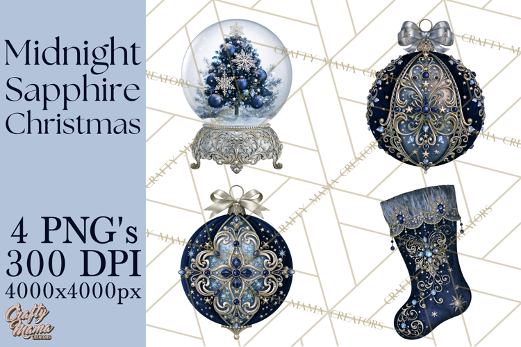 Elegant Christmas Clipart PNG, Midnight Sapphire Christmas