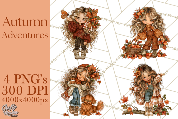 Autumn Adventures Cozy Fall Girl Clipart PNG