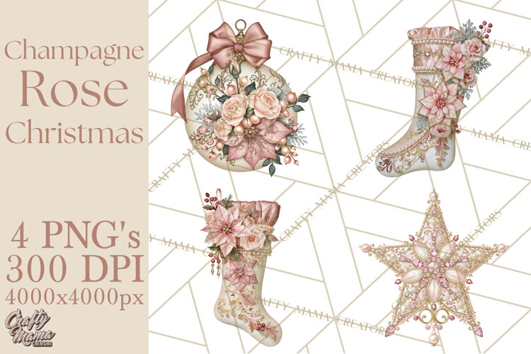 Elegant Christmas Clipart PNG, Pink Champagne Christmas example image 1