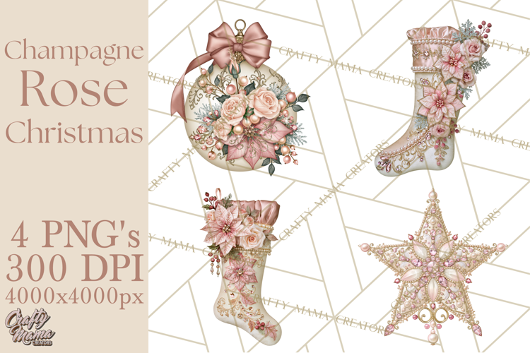 Elegant Christmas Clipart PNG, Pink Champagne Christmas