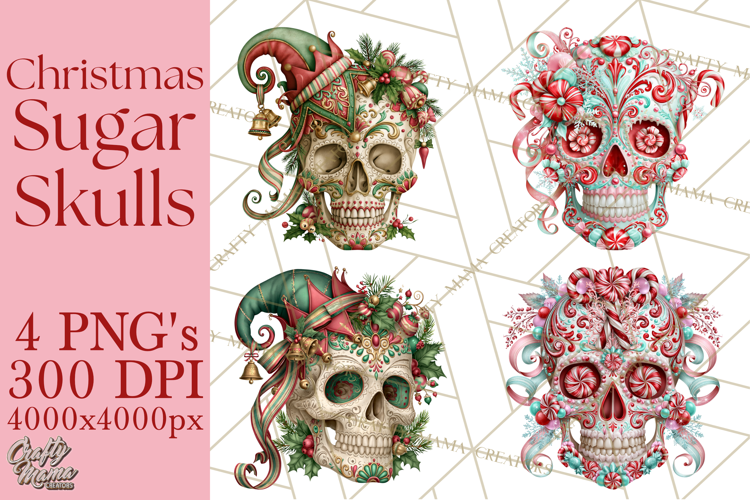 Christmas Sugar Skull Clipart PNG