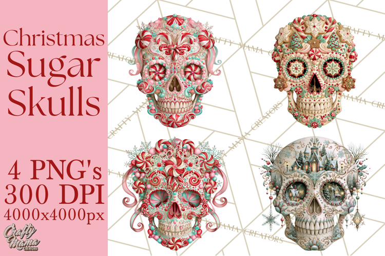 Christmas Sugar Skull Clipart PNG