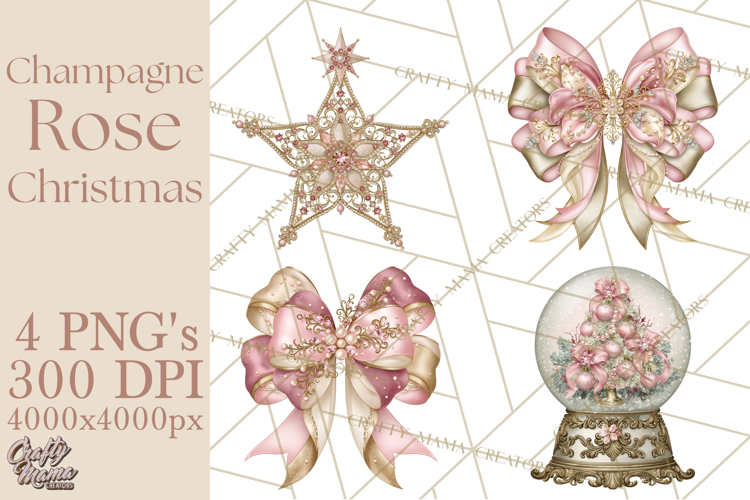 Elegant Christmas Clipart PNG, Pink Champagne Christmas