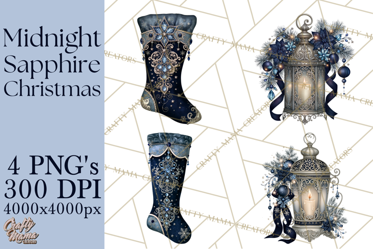 Elegant Christmas Clipart PNG, Midnight Sapphire Christmas