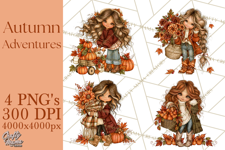 Autumn Adventures Cozy Fall Girl Clipart PNG