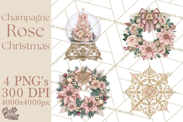 Elegant Christmas Clipart PNG, Pink Champagne Christmas example image 1