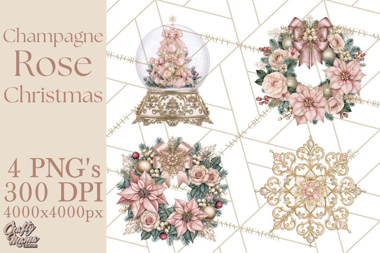 Elegant Christmas Clipart PNG, Pink Champagne Christmas