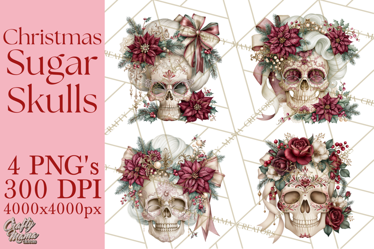 Christmas Sugar Skull Clipart PNG