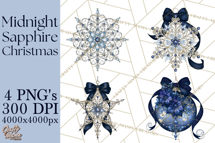 Elegant Christmas Clipart PNG, Midnight Sapphire Christmas