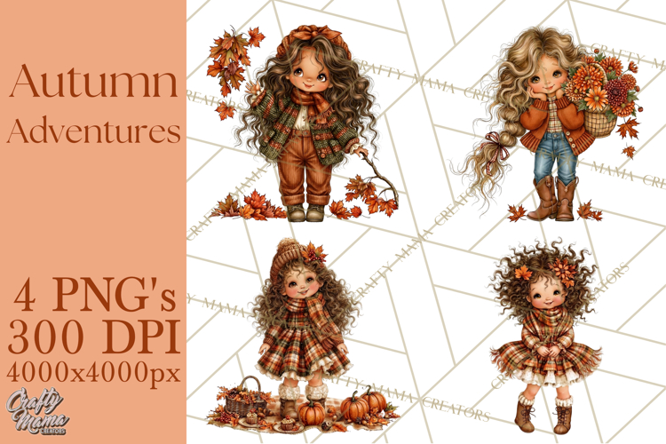 Autumn Adventures Cozy Fall Girl Clipart PNG