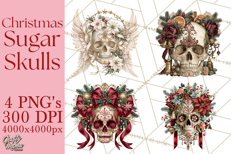Christmas Sugar Skull Clipart PNG