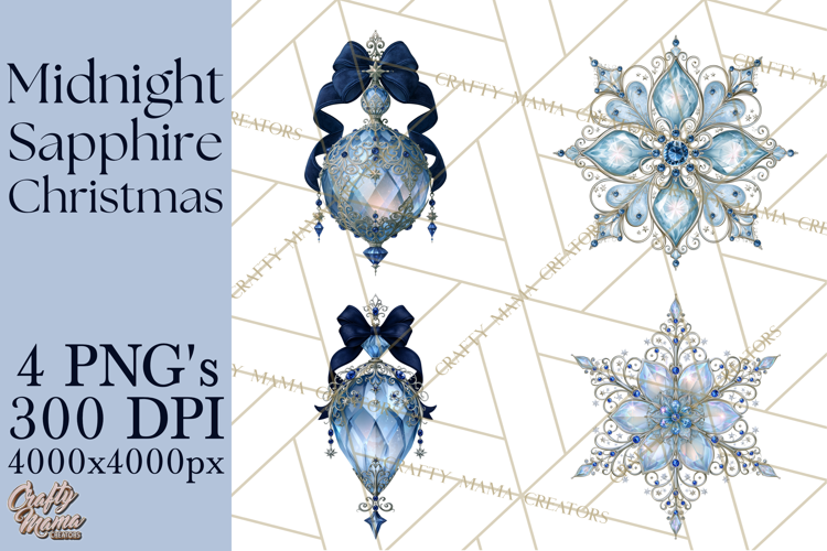 Elegant Christmas Clipart PNG, Midnight Sapphire Christmas