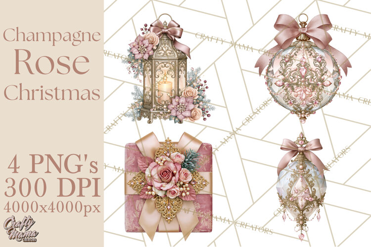 Elegant Christmas Clipart PNG, Pink Champagne Christmas example image 1
