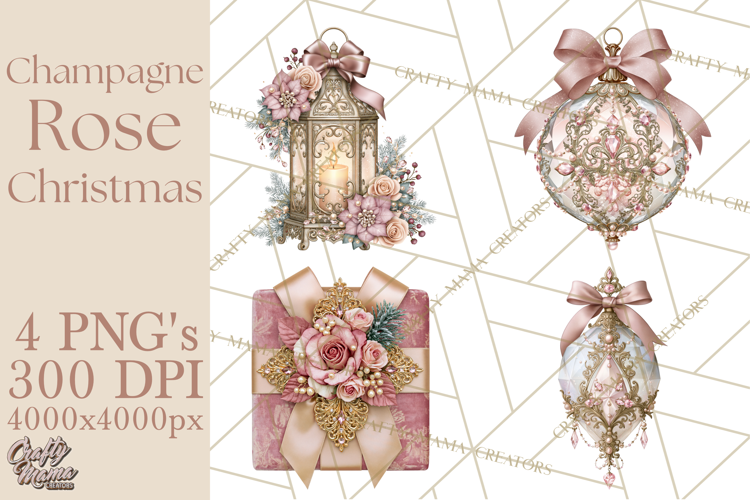 Elegant Christmas Clipart PNG, Pink Champagne Christmas