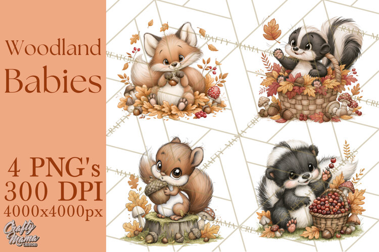 Autumn Woodland Babies PNG example image 1