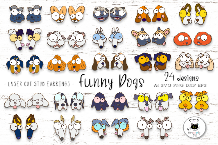 Funny Dog Stud Earrings Laser Cut Bundle | Dog Breed SVG