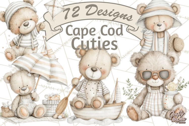 New England Coastal Teddy Bear Nautical Summer Clipart