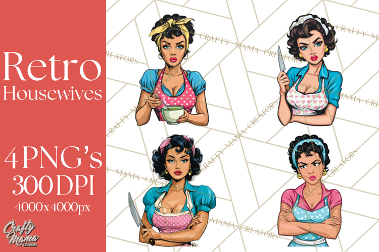 Vintage 1950s Housewife Clipart, Retro Woman Png Files