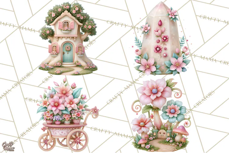 Fairy Garden Clipart, Whimsical Fairy Hollow PNG, Mushroom