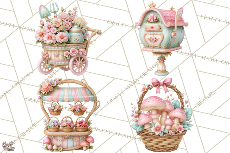 Fairy Garden Clipart, Whimsical Fairy Hollow PNG, Mushroom