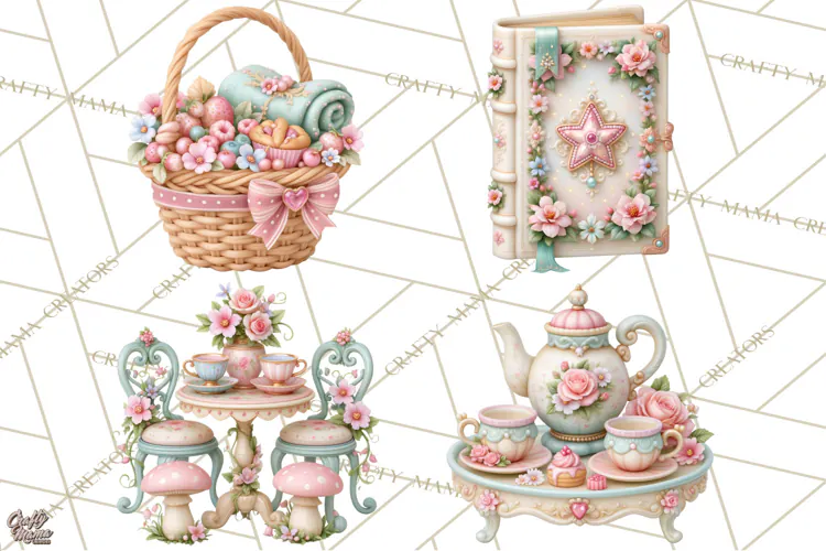 Fairy Garden Clipart, Whimsical Fairy Hollow PNG, Mushroom